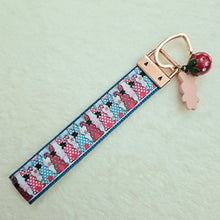 Load image into Gallery viewer, Bunnies with Bows Stars and Polka Dots Key Chain Fob your choice of hardware color
