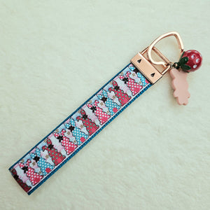 Bunnies with Bows Stars and Polka Dots Key Chain Fob your choice of hardware color