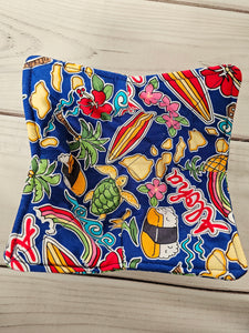 Blue Hawaii Reversible 100% Cotton Bowl Cozy - Musubi, Turtle, Ukelele, Hibiscus, Surfboard
