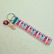 Load image into Gallery viewer, Bunnies with Bows Stars and Polka Dots Key Chain Fob your choice of hardware color
