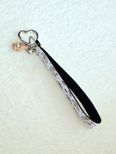 Load image into Gallery viewer, Bunnies with Hearts on Silver Key Chain Fob with Rose Charm
