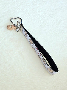 Bunnies with Hearts on Silver Key Chain Fob with Rose Charm