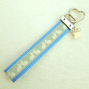 Bunnies In Love on Blue Keychain Fob with Cute Bunny Charm