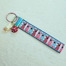 Load image into Gallery viewer, Bunnies with Bows Stars and Polka Dots Key Chain Fob your choice of hardware color

