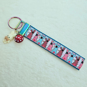 Bunnies with Bows Stars and Polka Dots Key Chain Fob your choice of hardware color