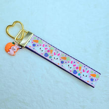 Load image into Gallery viewer, Bunny Flowers &amp; Carrots Glittery Key Chain Fob on Gold with Bunny Charm
