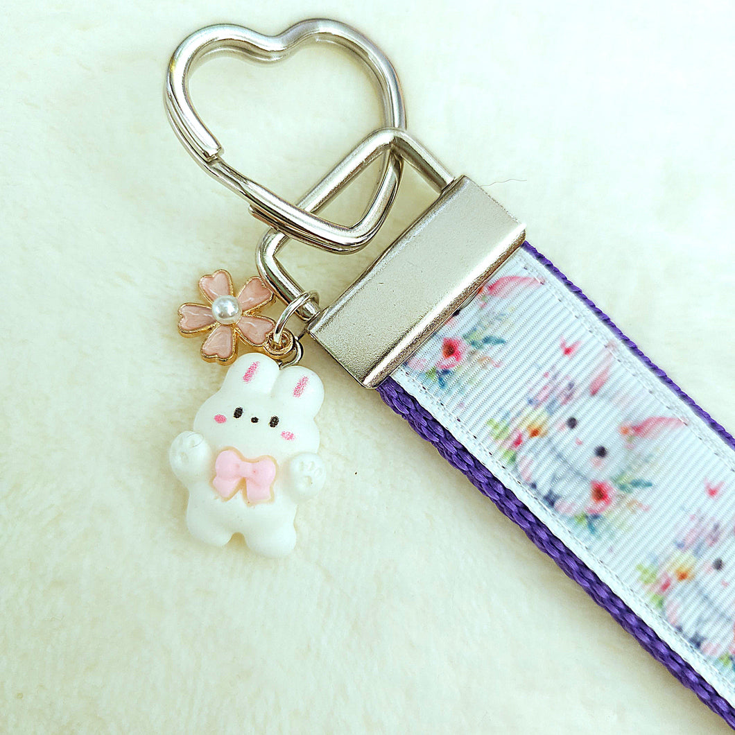 Watercolor Floral White Bun with Bunny and Flower Charms