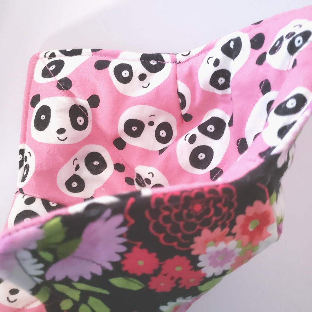 Pandas and Flowers on Black - Reversible 100% Cotton Bowl Cozy