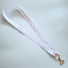 Load image into Gallery viewer, Bunnies with Wreaths on Pink Lanyard with Rose Gold Heart Clasp
