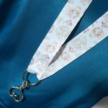 Load image into Gallery viewer, Bunnies with Flowers Lanyard with Swivel Silver Heart or Standard Clasp
