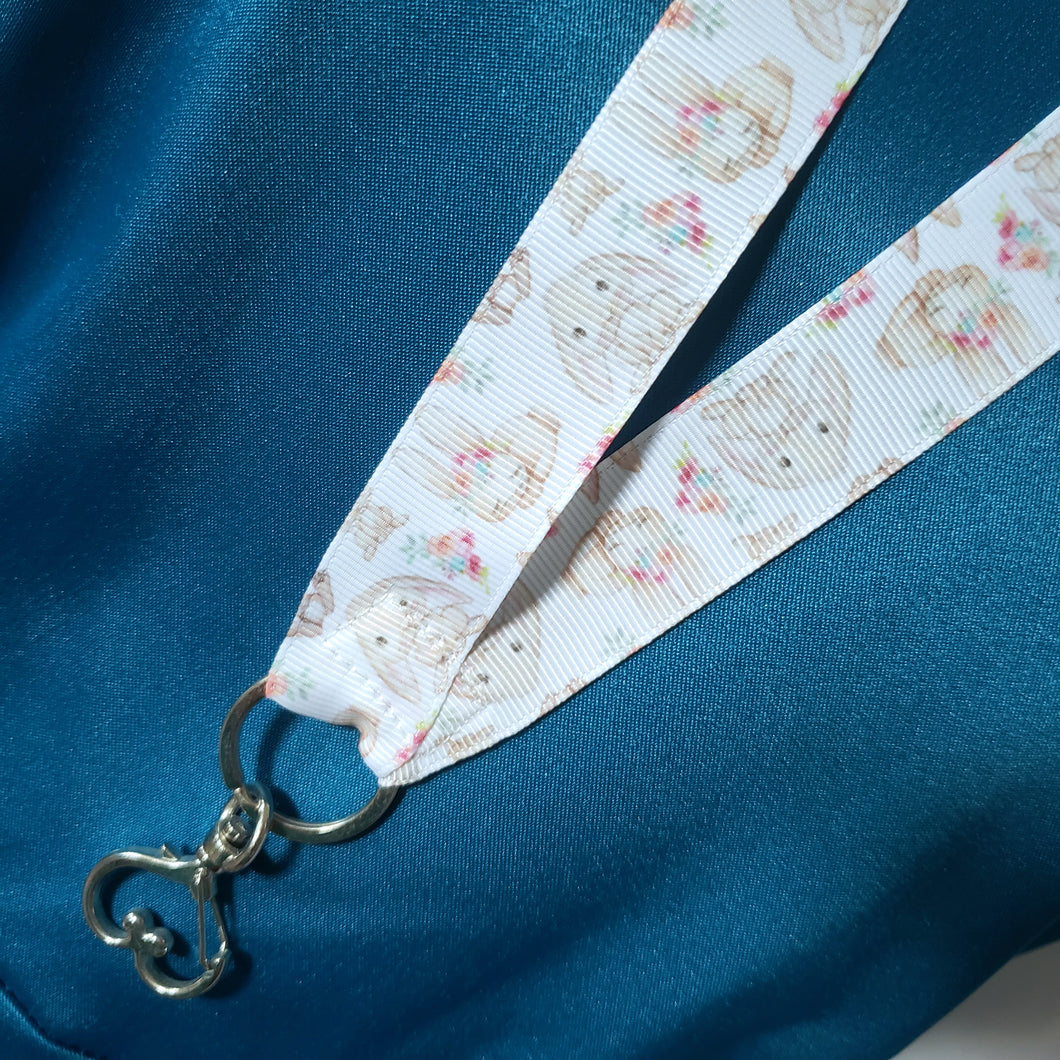 Bunnies with Flowers Lanyard with Swivel Silver Heart or Standard Clasp