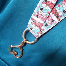 Load image into Gallery viewer, Bunnies With Bows Stars and Polka Dots Lanyard with Rose Gold Heart Clasp
