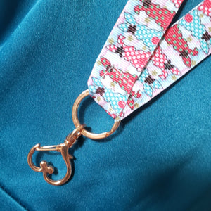 Bunnies With Bows Stars and Polka Dots Lanyard with Rose Gold Heart Clasp