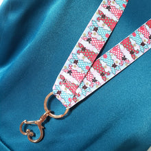 Load image into Gallery viewer, Bunnies With Bows Stars and Polka Dots Lanyard with Rose Gold Heart Clasp
