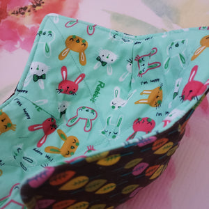Bunnies on Green and Fall Leaves - Reversible 100% Cotton Bowl Cozy