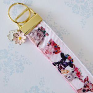 Animals with Haku Leis - Key Chain Fob with Your Choice of Rose Gold, Yellow Gold or Silver Hardware