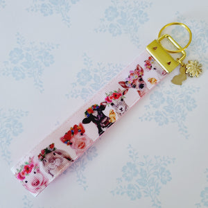 Animals with Haku Leis - Key Chain Fob with Your Choice of Rose Gold, Yellow Gold or Silver Hardware