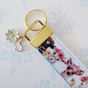 Animals with Haku Leis - Key Chain Fob with Your Choice of Rose Gold, Yellow Gold or Silver Hardware