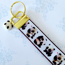 Load image into Gallery viewer, Pandas Being Adorable Key Fob Chain with Enameled Panda Charm
