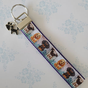 Dog Portraits Cocker Spaniel, Doberman, Pug Key Fob , Dog Key Chain with Enameled Paw Print Charm