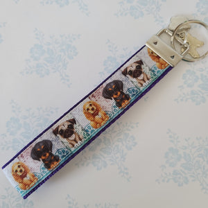 Dog Portraits Cocker Spaniel, Doberman, Pug Key Fob , Dog Key Chain with Enameled Paw Print Charm