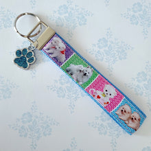 Load image into Gallery viewer, White Samoyed Eskimo White Fluffy Dog &amp; Puppies Key Chain Fob with Enameled Paw Print Charm
