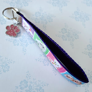 White Samoyed Eskimo White Fluffy Dog & Puppies Key Chain Fob with Enameled Paw Print Charm