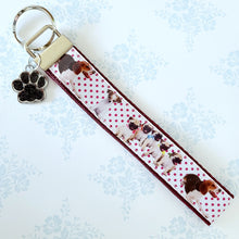 Load image into Gallery viewer, Hound &amp; Pug on Polka Key Chain Fob with Silver Paw Charm
