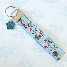 Load image into Gallery viewer, Pugs in Love Key Chain Fob with Enameled Paw Charm
