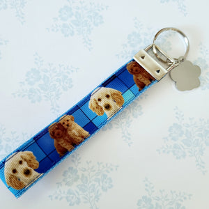 Labradoodle Key Fob / Key Chain with Glittery Paw Print Charm