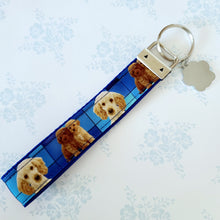 Load image into Gallery viewer, Labradoodle Key Fob / Key Chain with Glittery Paw Print Charm
