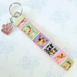 Chihuahua Silver Key Chain Fob with Glitter Paw Print Charm