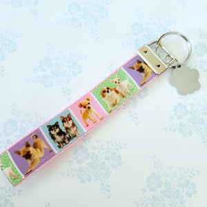 Chihuahua Silver Key Chain Fob with Glitter Paw Print Charm
