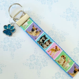 Chihuahua Silver Key Chain Fob with Glitter Paw Print Charm