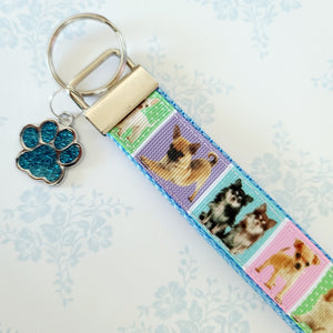 Chihuahua Silver Key Chain Fob with Glitter Paw Print Charm