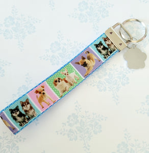 Chihuahua Silver Key Chain Fob with Glitter Paw Print Charm