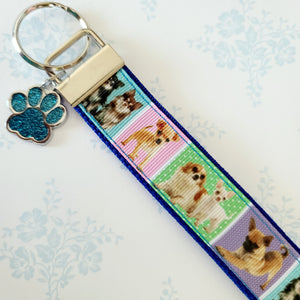 Chihuahua Silver Key Chain Fob with Glitter Paw Print Charm