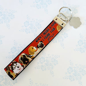 Dog Lovers Key Chain Fob - "When I needed a hand, I found your PAW" with Glittered Enameled Paw Print charm, Rescue Dog Key Chain... So sweet!
