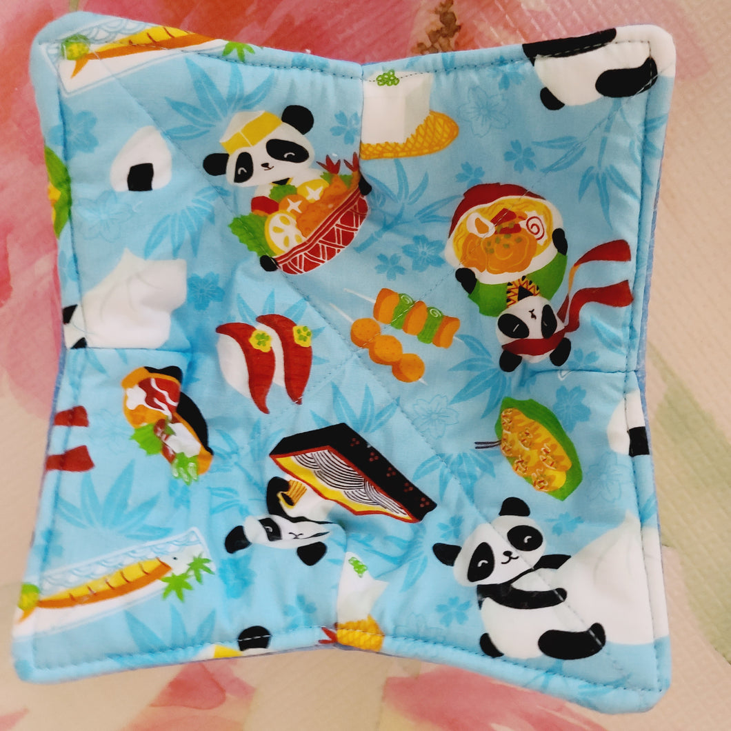 Panda Sushi Dim Sum in Pink,, Blue or Purple - Reversible 100% Cotton Bowl Cozy