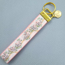 Load image into Gallery viewer, Koala Bear Family in Watercolor Gold Key Chain Fob with Enameled Flower Charm
