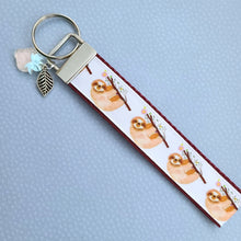 Load image into Gallery viewer, Sloths and Flowers Key Chain Fob with Strawberry and Leaf Charm
