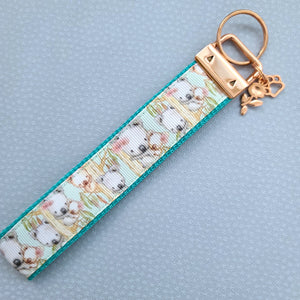 Koala Bears on Watercolor Bamboo Rose Gold Key Chain Fob with Rose Charm