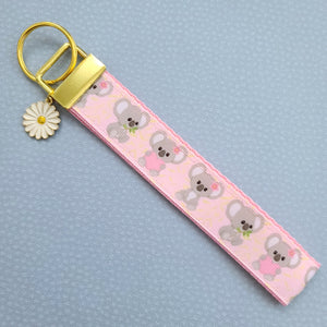 Koalas with Hearts on Rose Gold Key Fob /Koala Key Chain with Rose Charm