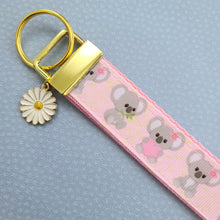 Load image into Gallery viewer, Koalas with Hearts on Rose Gold Key Fob /Koala Key Chain with Rose Charm
