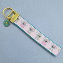 Load image into Gallery viewer, Koalas with Hearts on Rose Gold Key Fob /Koala Key Chain with Rose Charm
