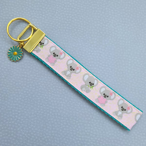 Koalas with Hearts on Rose Gold Key Fob /Koala Key Chain with Rose Charm