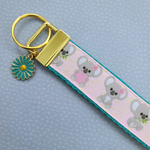 Koalas with Hearts on Rose Gold Key Fob /Koala Key Chain with Rose Charm
