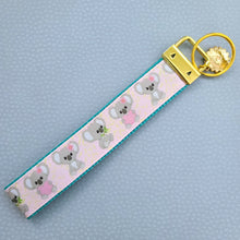 Load image into Gallery viewer, Koalas with Hearts on Rose Gold Key Fob /Koala Key Chain with Rose Charm

