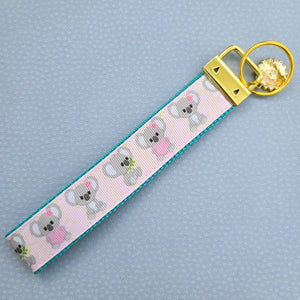 Koalas with Hearts on Rose Gold Key Fob /Koala Key Chain with Rose Charm