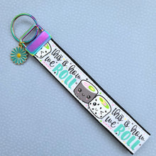 Load image into Gallery viewer, Sushi &quot;This is How I Roll&quot; Gold Key Chain Fob with Enameled Sakura Charm
